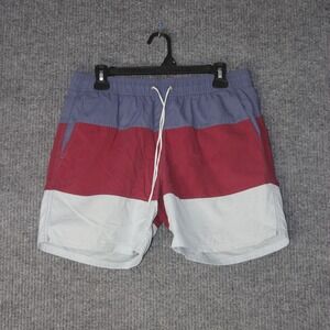 J Crew Swim Trunks Mens M Red Blue White Colorblock H5178 Board Shorts